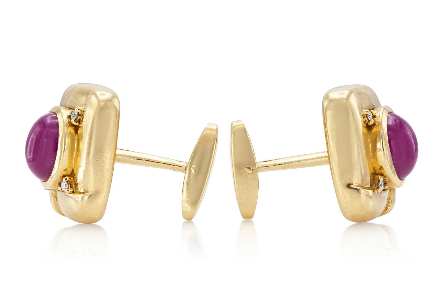 Vintage 1980s Gold and 6.00 Carat Ruby Cufflinks with Diamonds