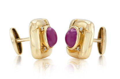 Vintage 1980s Gold and 6.00 Carat Ruby Cufflinks with Diamonds