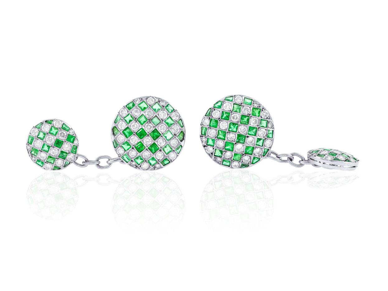 5.00 Carat Emerald & 2.00 Carat Diamond Cufflinks