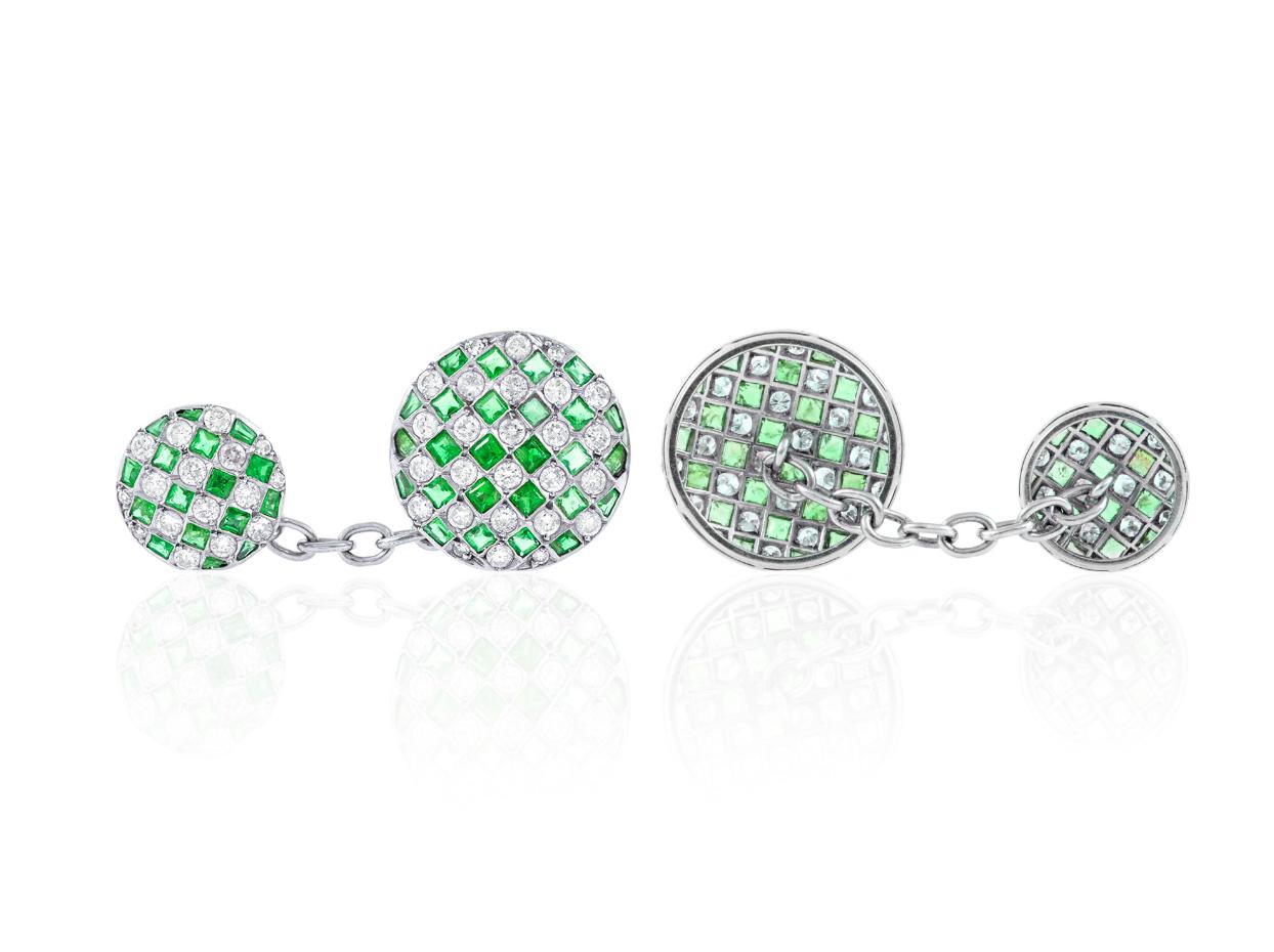 5.00 Carat Emerald & 2.00 Carat Diamond Cufflinks