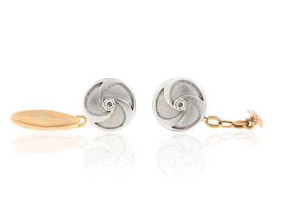 Antique Art Deco 1930s Two-Toned Swirl Cufflinks with Diamonds