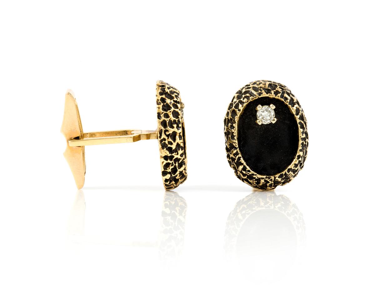 Vintage 1960s Gold, Lacquer & Diamonds Cufflinks