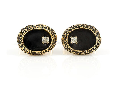 Vintage 1960s Gold, Lacquer & Diamonds Cufflinks