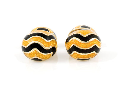 Vintage 1960s Black and Yellow Enamel Cufflinks