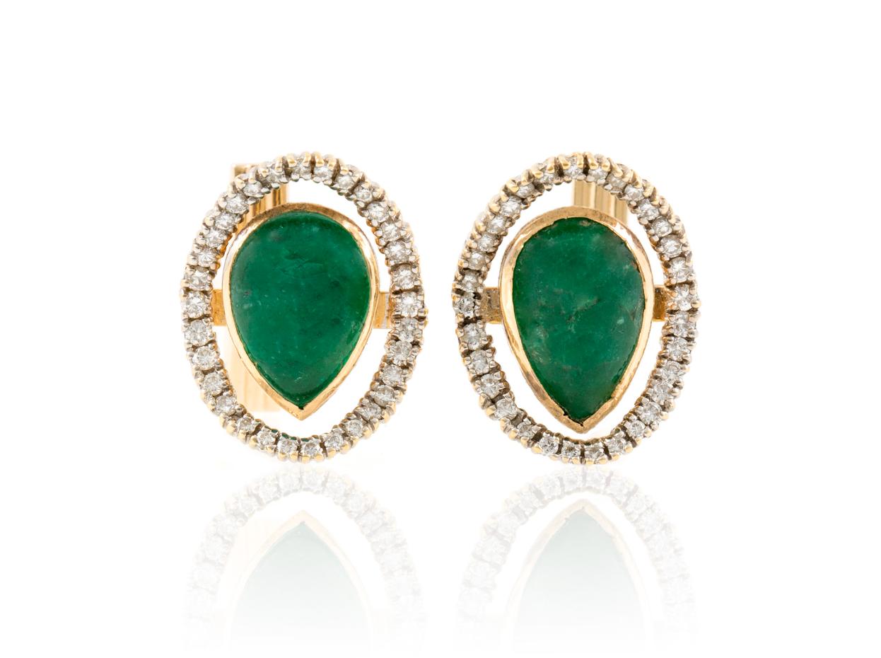 Vintage 1970s 15.00 Carat Emerald Cufflinks with Diamonds