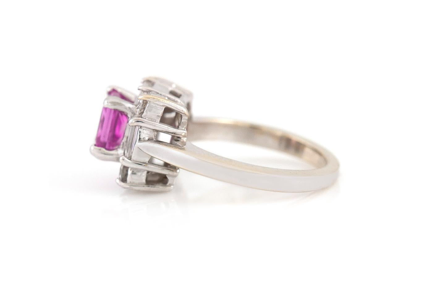 1.50 Carat Princess Cut Pink Sapphire Ring with Diamonds