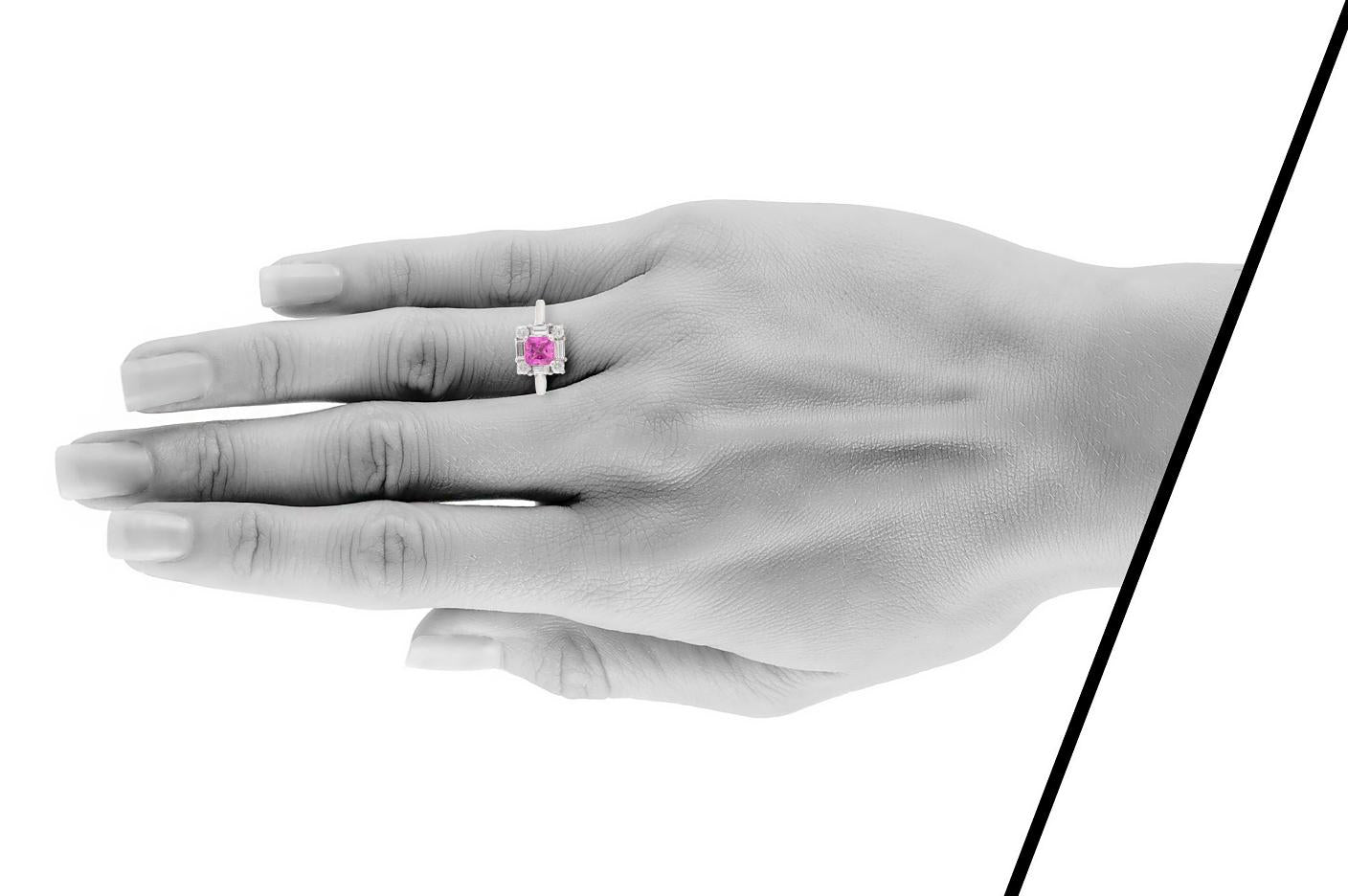 1.50 Carat Princess Cut Pink Sapphire Ring with Diamonds