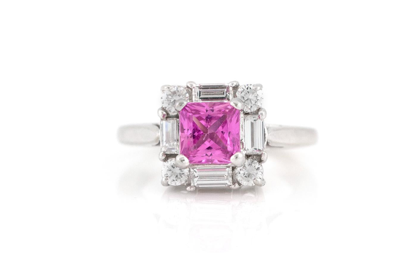 1.50 Carat Princess Cut Pink Sapphire Ring with Diamonds