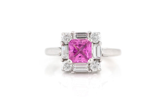 1.50 Carat Princess Cut Pink Sapphire Ring with Diamonds