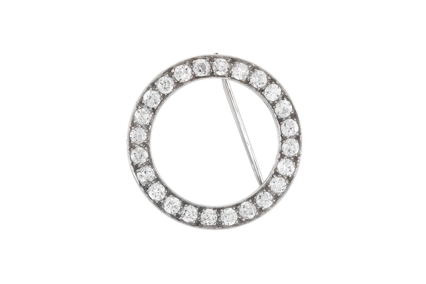 Antique Art Deco 1920s 4.00 Carat Diamond Circle Brooch