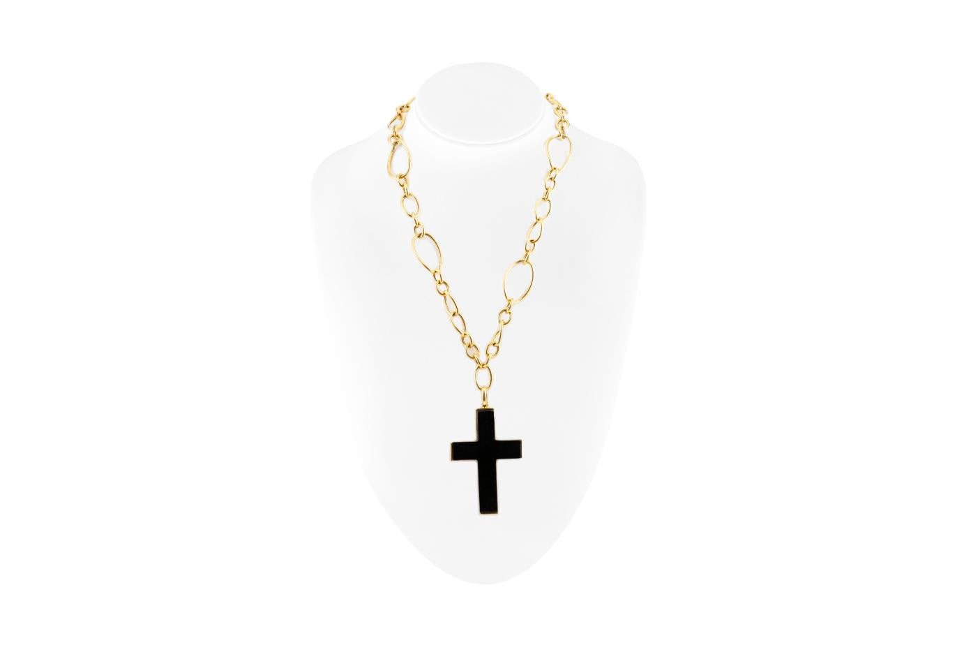Faraone Mennella Onyx & Gold Cross Pendant Link Necklace