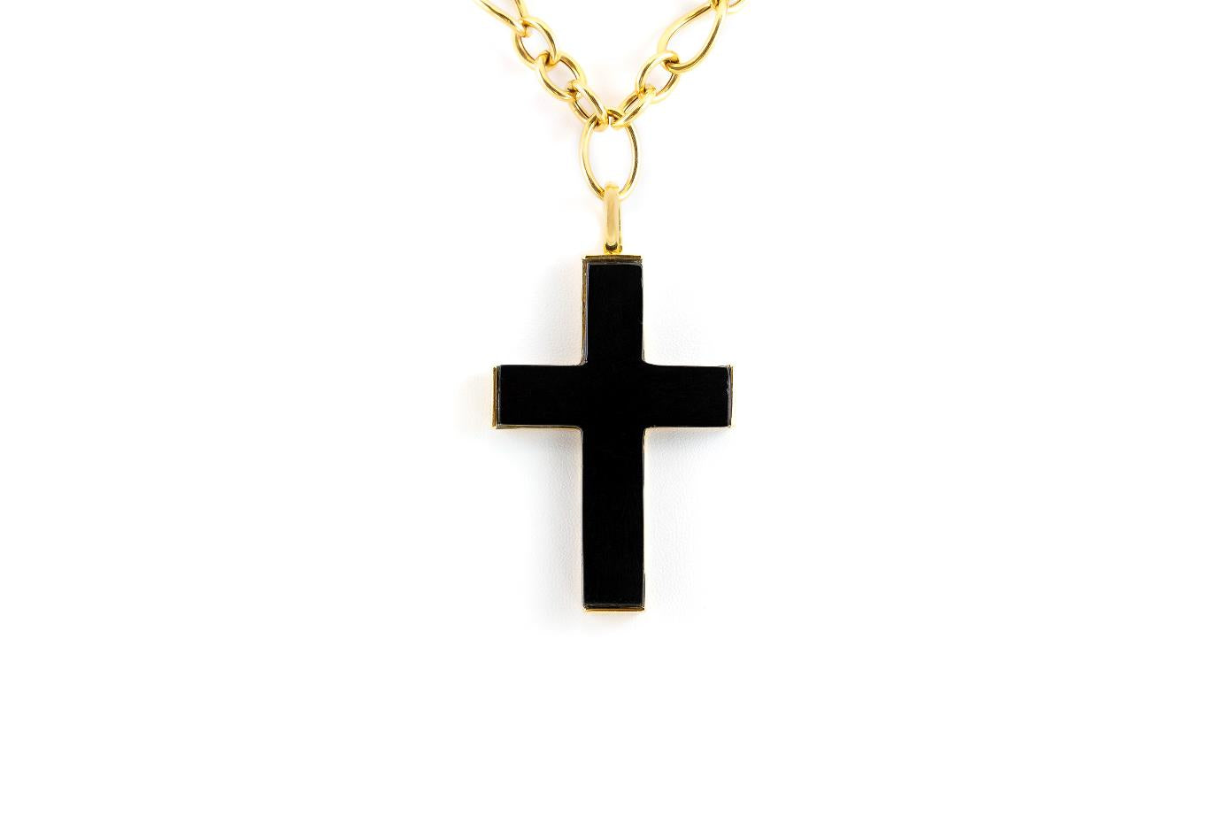 Faraone Mennella Onyx & Gold Cross Pendant Link Necklace