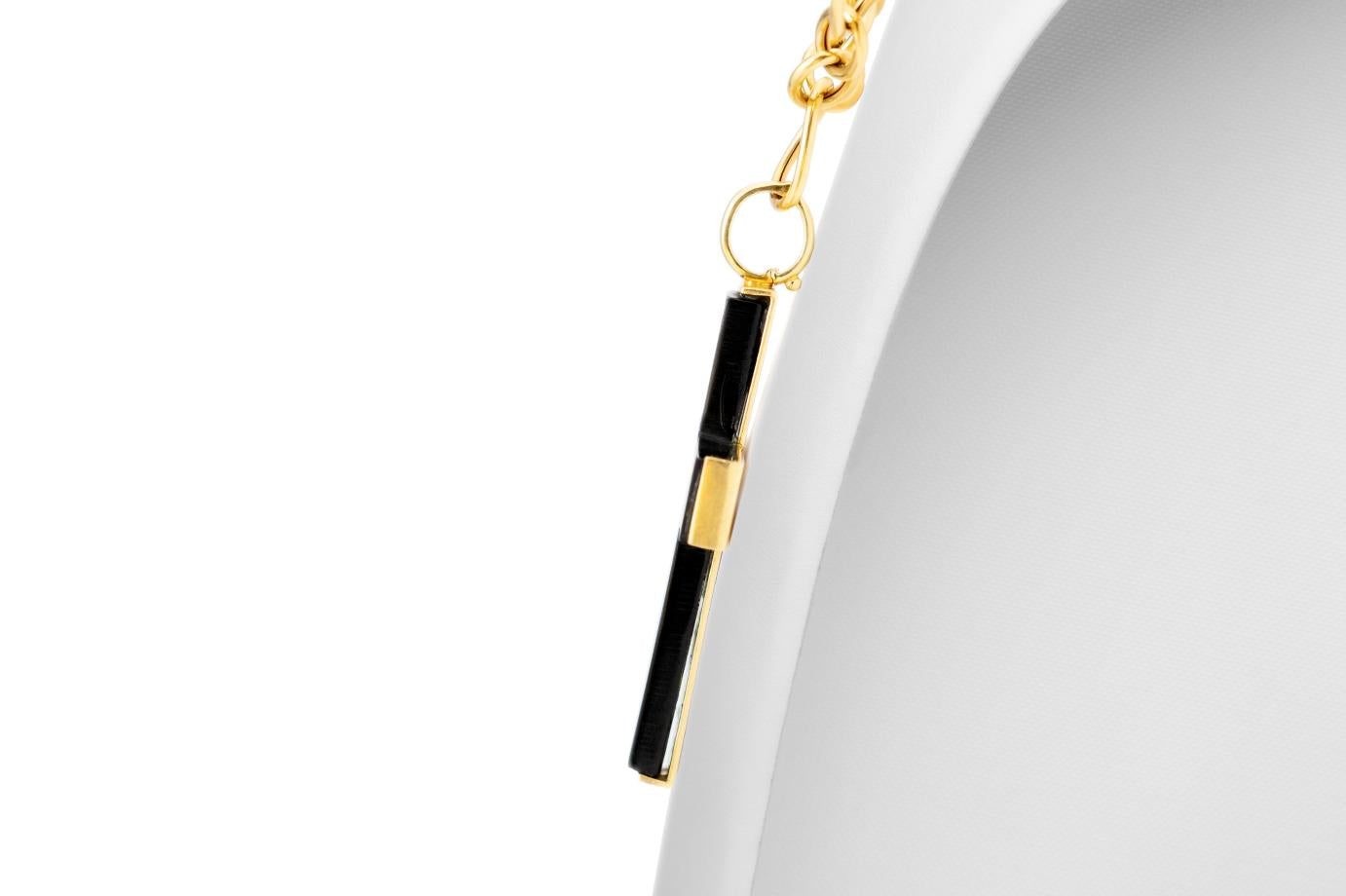 Faraone Mennella Onyx & Gold Cross Pendant Link Necklace