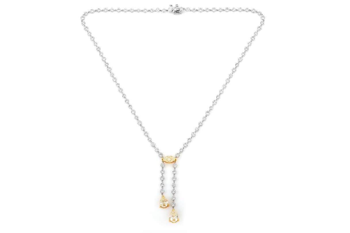 3.79 Carat Yellow Diamonds and 5.65 Carat White Diamond Lavalier Pendant Neckace