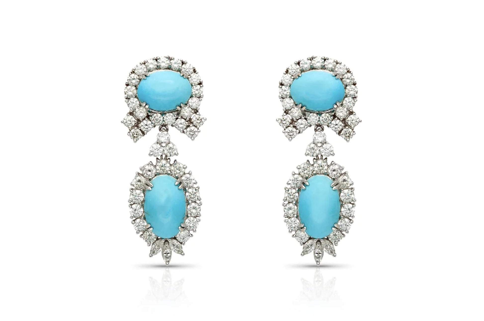 Vintage 1980s 26.70 Carat Turquoise and 7.51 Carat Diamond Dangle Earrings