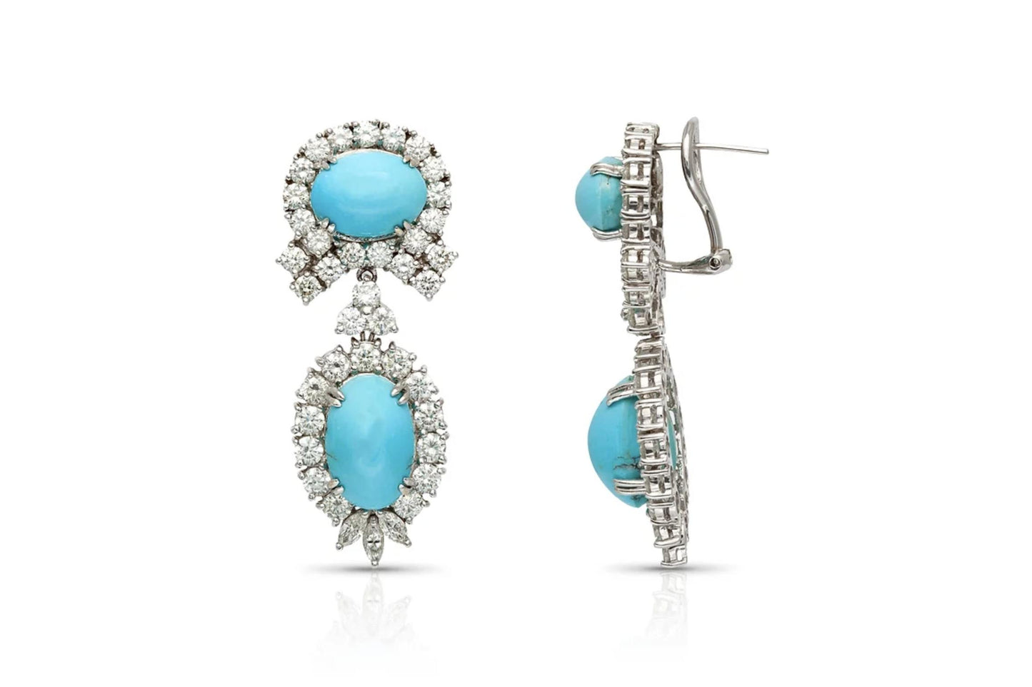 Vintage 1980s 26.70 Carat Turquoise and 7.51 Carat Diamond Dangle Earrings