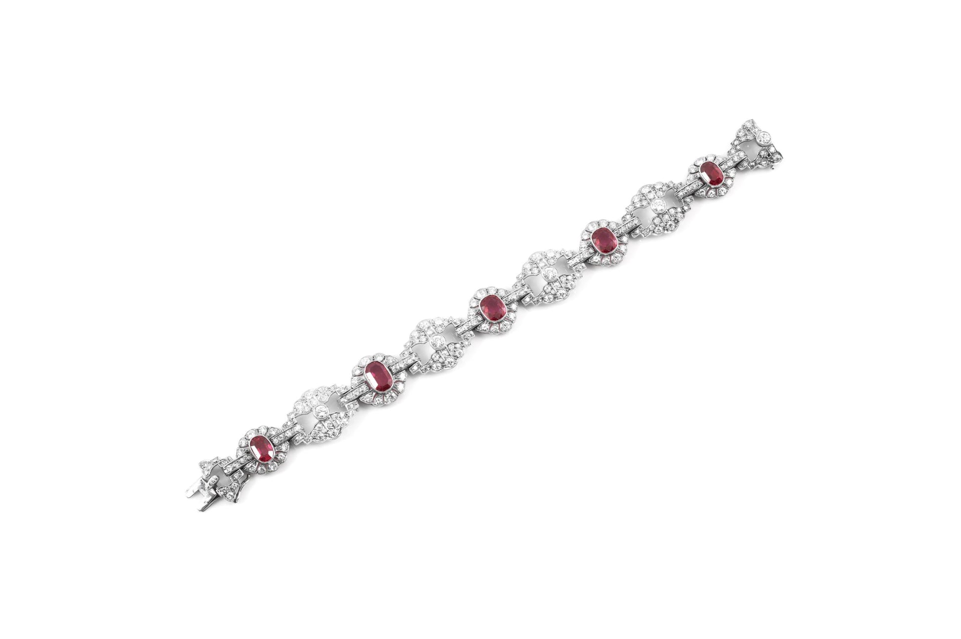 Antique Art Deco 1930s 8.50 Carat Ruby and 10.00 Carat Diamond Bracelet