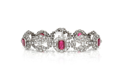 Antique Art Deco 1930s 8.50 Carat Ruby and 10.00 Carat Diamond Bracelet