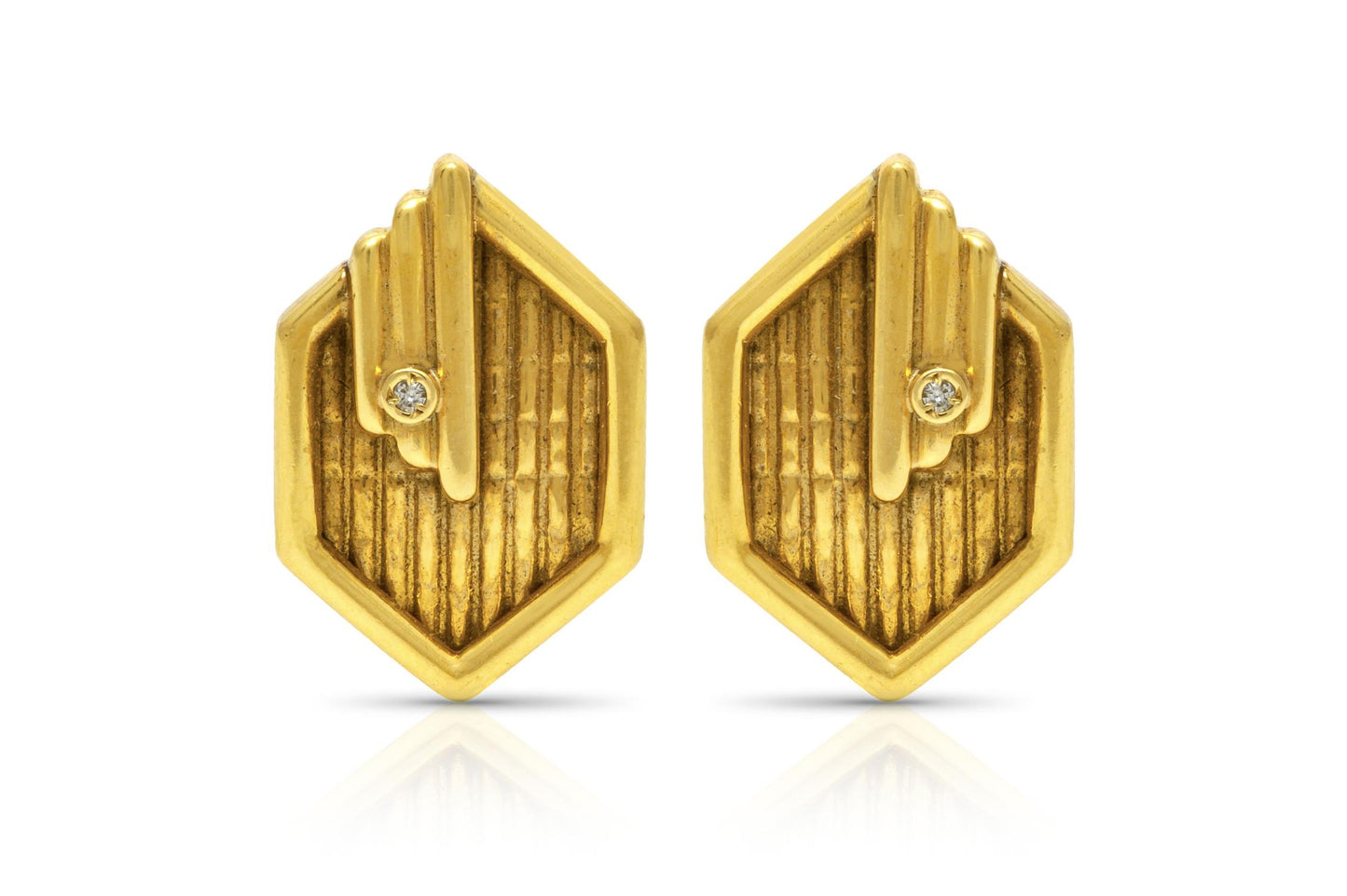 Vintage 1970s Gold Hexagonal Cufflinks with Diamonds