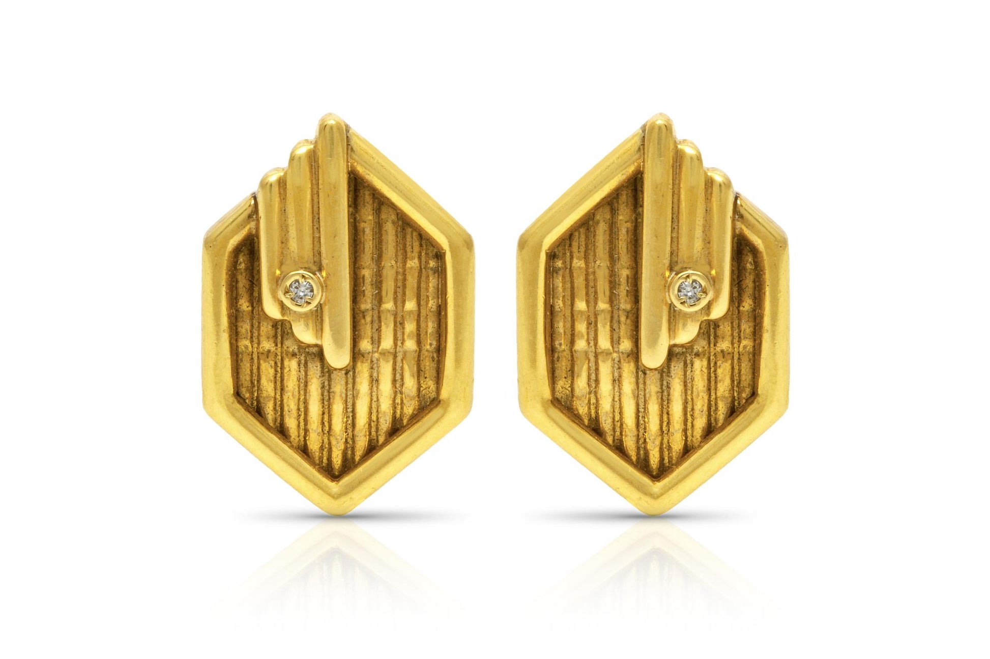 Vintage 1970s Gold Hexagonal Cufflinks with Diamonds