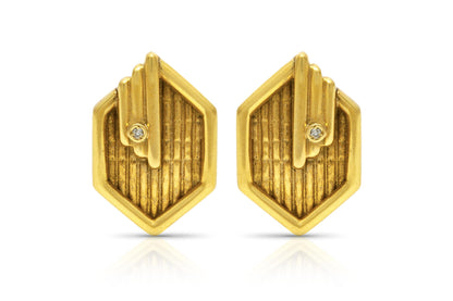 Vintage 1970s Gold Hexagonal Cufflinks with Diamonds