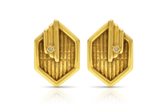 Vintage 1970s Gold Hexagonal Cufflinks with Diamonds