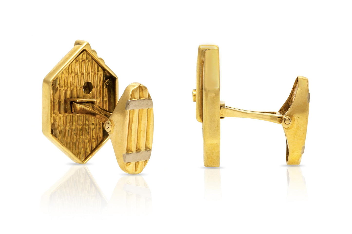 Vintage 1970s Gold Hexagonal Cufflinks with Diamonds