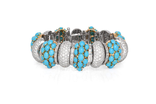 Vintage 1980s 41.75 Carat Turquoise and 15.75 Carat Diamond Bracelet