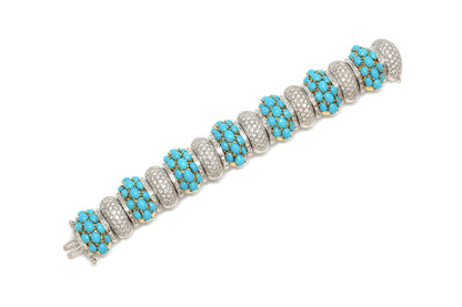 Vintage 1980s 41.75 Carat Turquoise and 15.75 Carat Diamond Bracelet