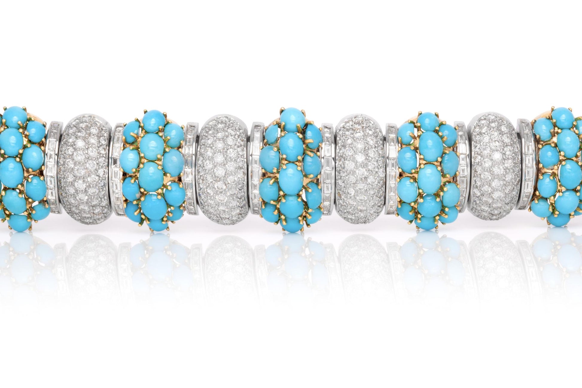 Vintage 1980s 41.75 Carat Turquoise and 15.75 Carat Diamond Bracelet