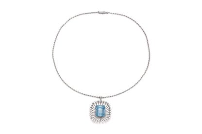 Vintage 1940s Retro Aquamarine Pendant Necklace with Diamonds