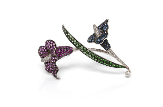 Multi-Color Sapphire Calla Lily Flower Brooch with Diamonds