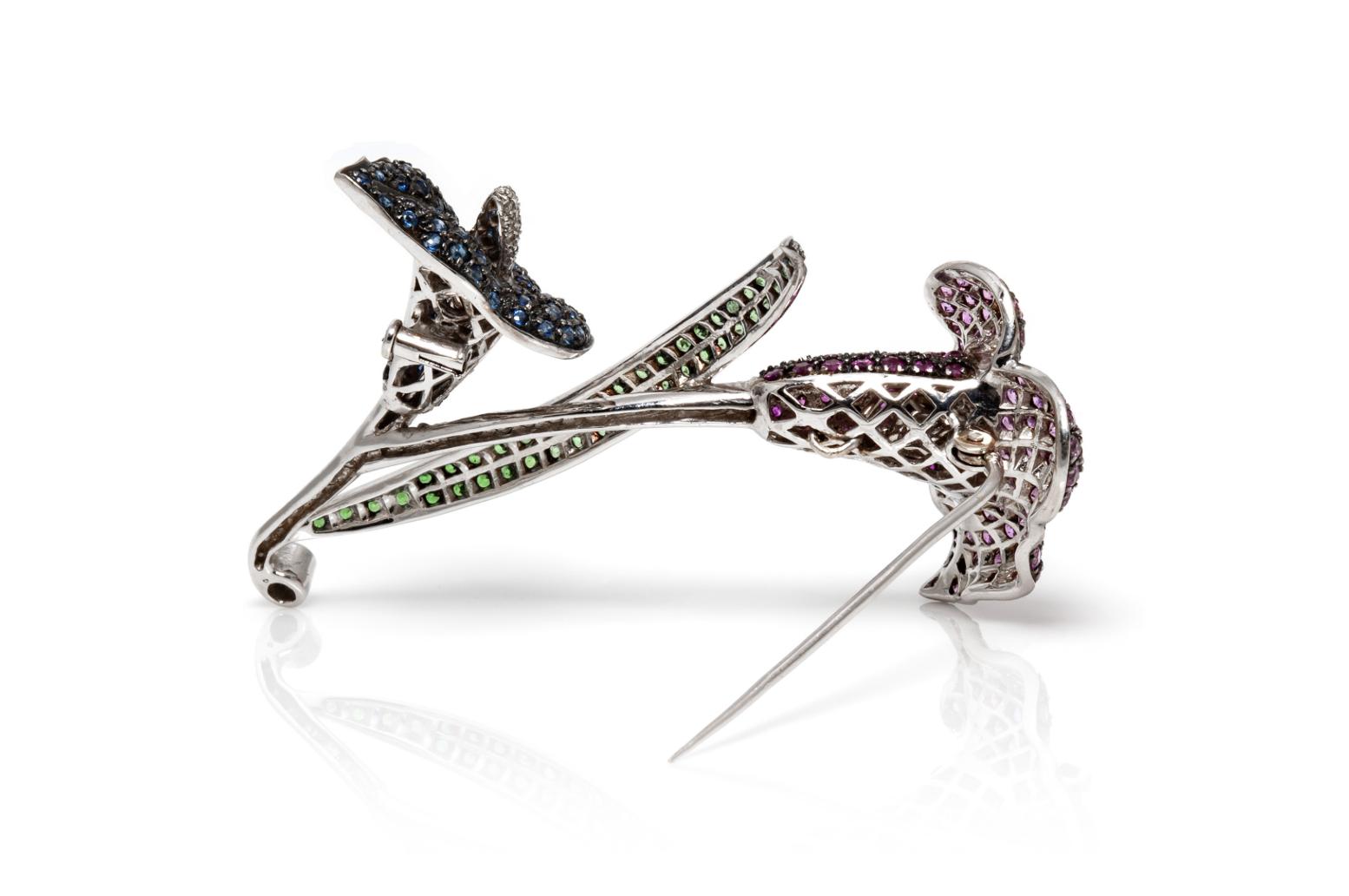 Multi-Color Sapphire Calla Lily Flower Brooch with Diamonds