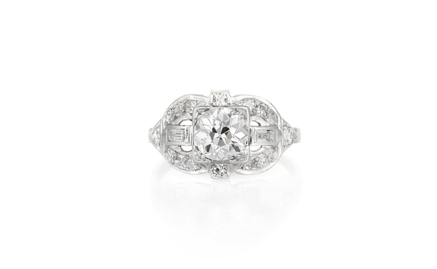 Antique Art Deco 1930s 1.00 Carat Old European Cut Diamond Engagement Ring