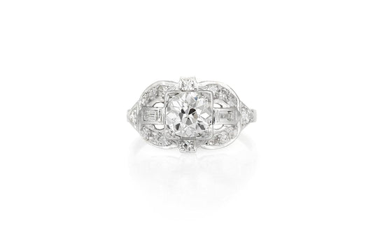 Antique Art Deco 1930s 1.00 Carat Old European Cut Diamond Engagement Ring