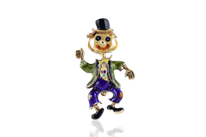 Vintage 1960s Enamel Scarecrow Brooch