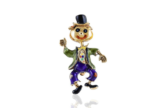 Vintage 1960s Enamel Scarecrow Brooch