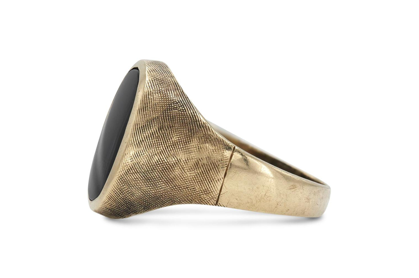 Vintage 1980s Scratched Gold Black Onyx Signet Ring