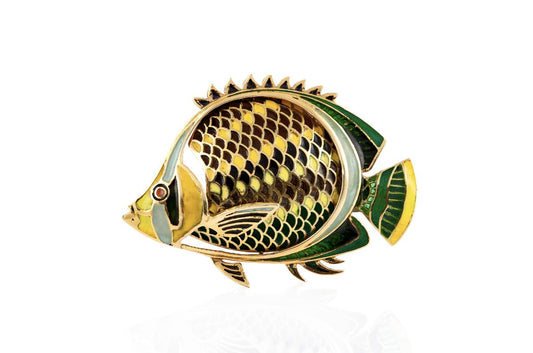 Vintage 1970s Multicolor Enamel Fish Brooch