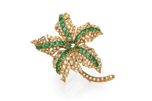 Vintage 1960s Diamond and Emerald Palm Tree Brooch