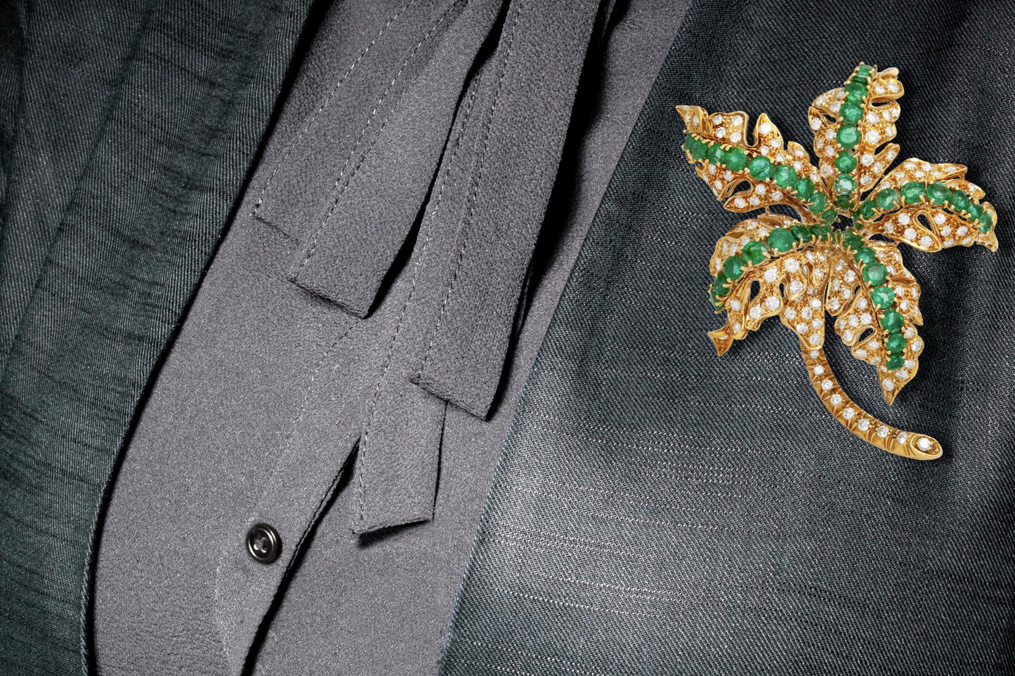 Vintage 1960s Diamond and Emerald Palm Tree Brooch