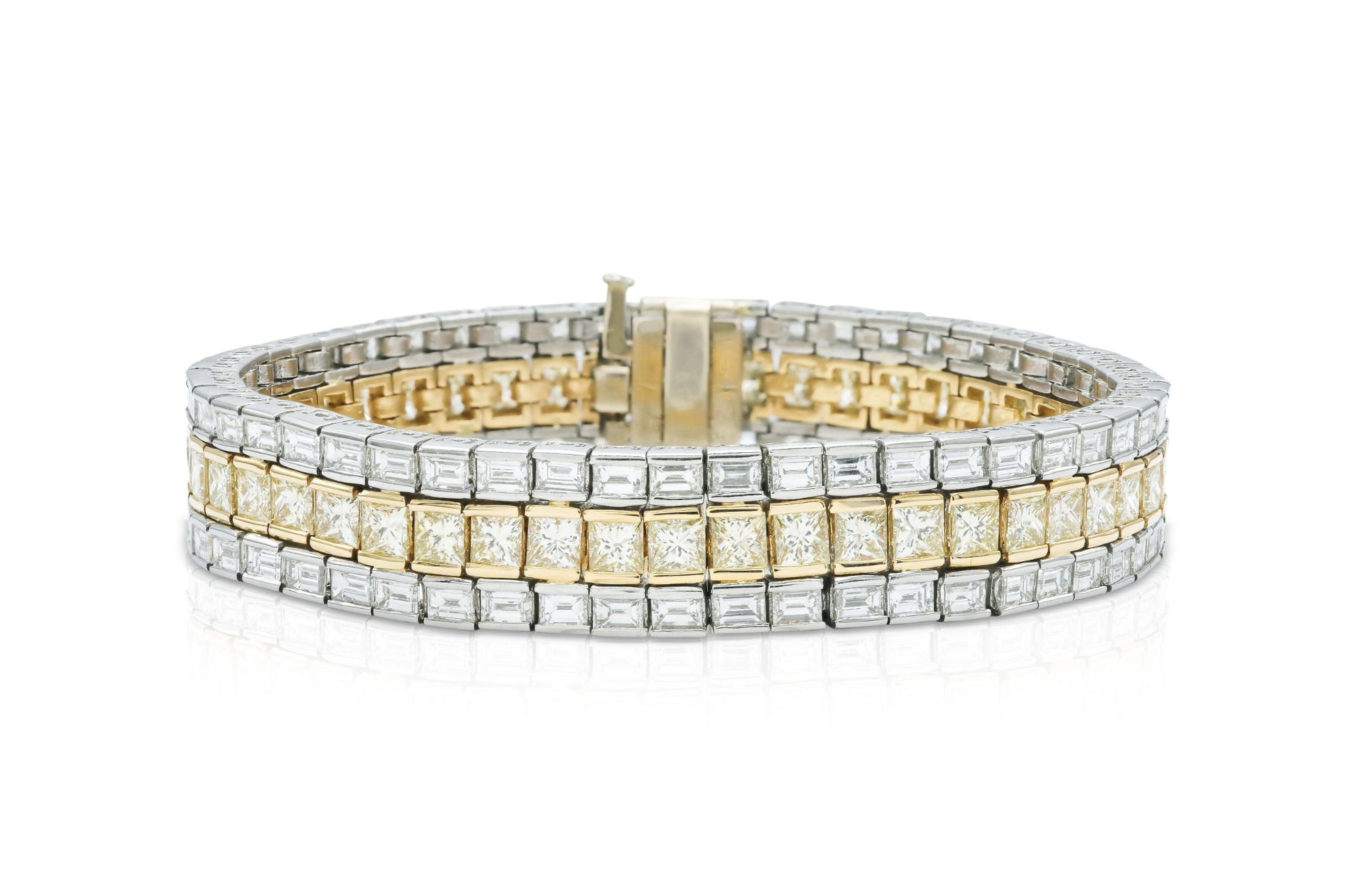 Vintage 1950s 3 Row 37.70 Carat Yellow and White Diamonds Bracelet