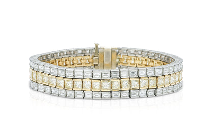 Vintage 1950s 3 Row 37.70 Carat Yellow and White Diamonds Bracelet