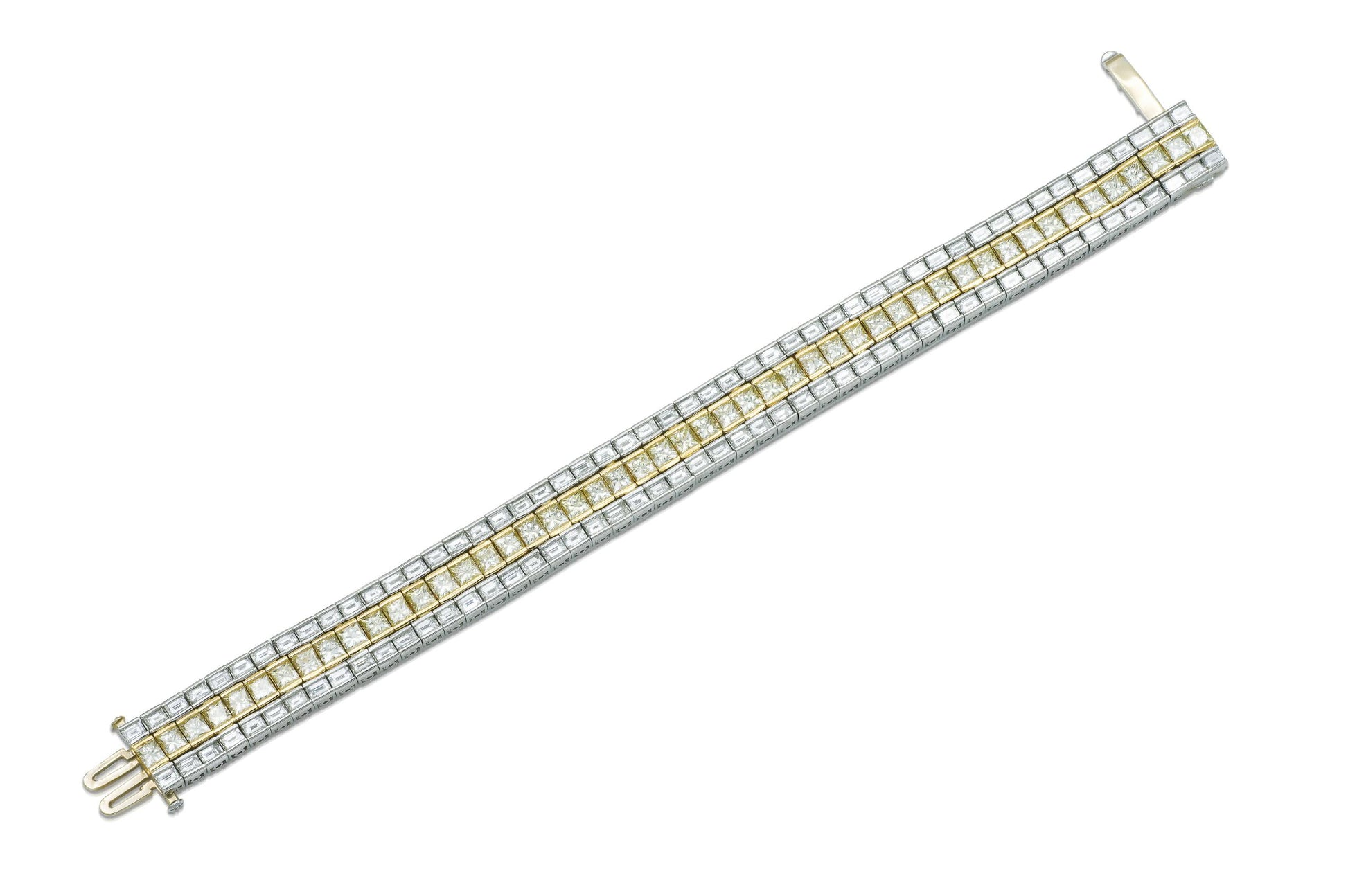 Vintage 1950s 3 Row 37.70 Carat Yellow and White Diamonds Bracelet