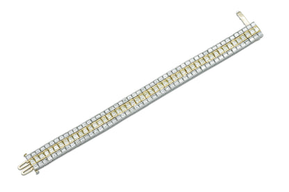 Vintage 1950s 3 Row 37.70 Carat Yellow and White Diamonds Bracelet