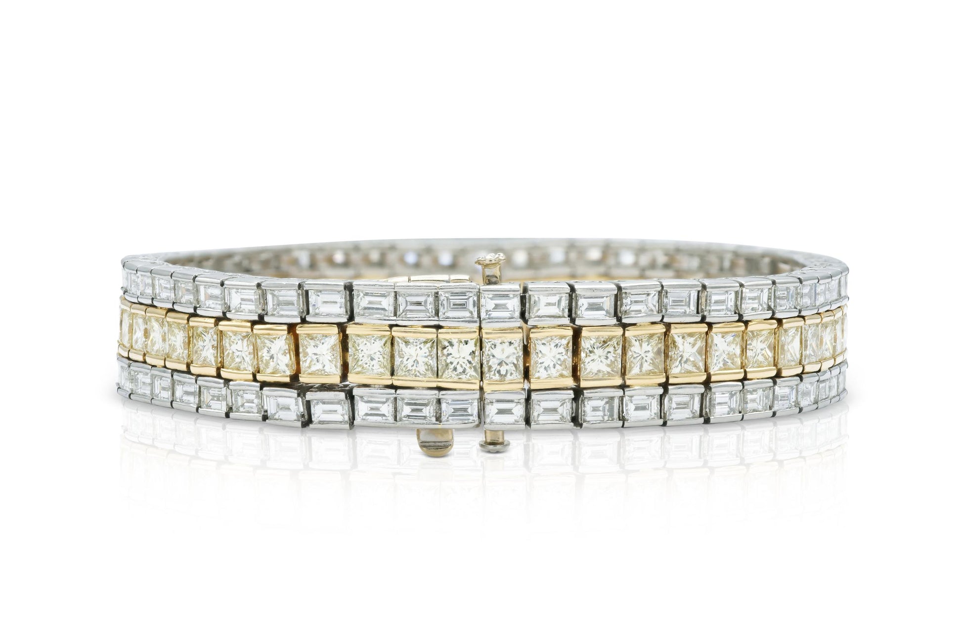 Vintage 1950s 3 Row 37.70 Carat Yellow and White Diamonds Bracelet