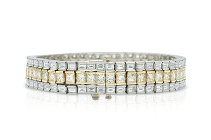 Vintage 1950s 3 Row 37.70 Carat Yellow and White Diamonds Bracelet