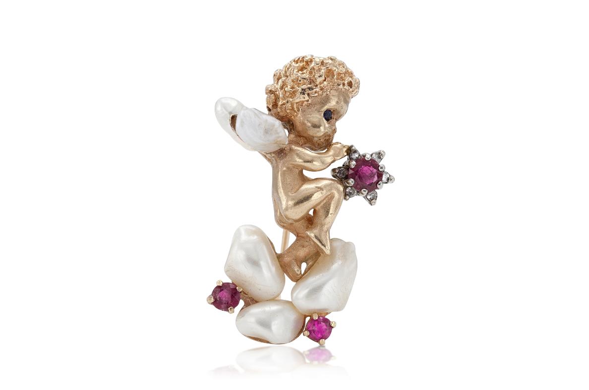 Vintage 1940s Retro Cupid Brooch