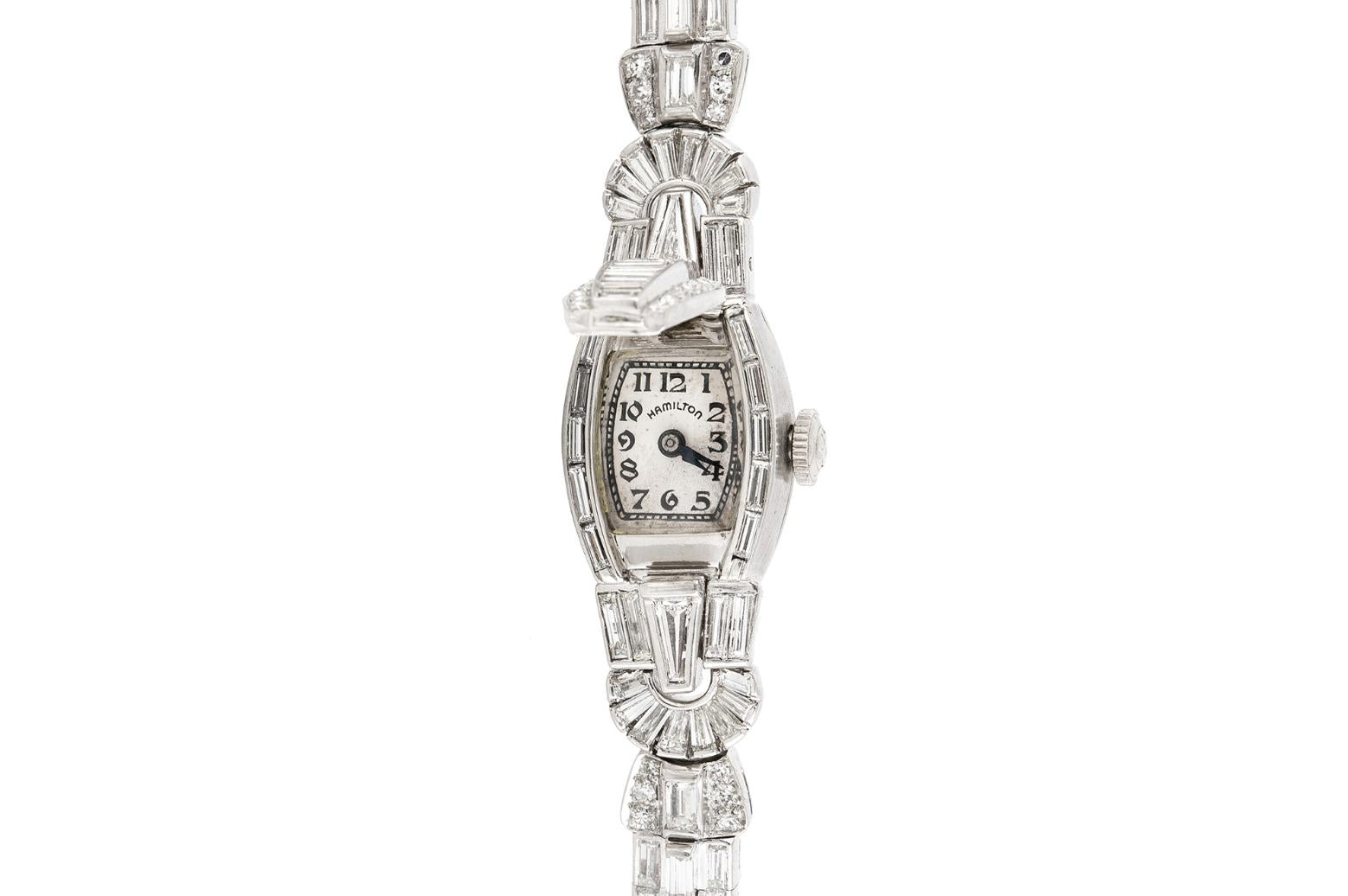 Vintage 1940s Hamilton 12.00 Carat Diamond Watch Bracelet