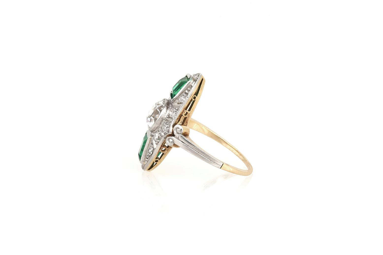 Antique Edwardian 1910s 1.50 Carat Diamond and 1.00 Carat Emerald Dinner Ring